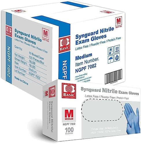 Basic Medical Blue Nitrile Exam Gloves, Latex-Free & Powder-Free Food-Safe House Cleaning Disposable Glove (1000 Pcs)