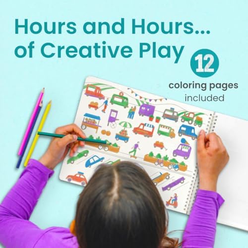 CUPKIN Sticker Book for Kids 2-4, 500+ Kids Stickers, Cars, Trucks, Planes & Trains 12 Coloring Pages 12 Side by Side Scenes, Fun Toddler Travel Activity Coloring and Sticker Books for Ages 4-8 + 8-10