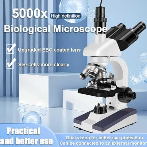 Trinocular Microscope 40X-5000X Magnification Microscope for Adults, Laboratory Grade with Dual Mechanical Stage and HD USB Camera