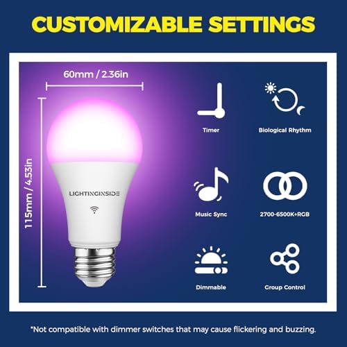 Smart Light Bulbs 100W Equiv., 1350LM 11W Smart Bulb Works with Alexa/Google Home/Smart Life, A19 E26 RGBCW Color Changing, No Hub Required, 2.4G WiFi Bluetooth Bulb, ETL Listed, 4PCS