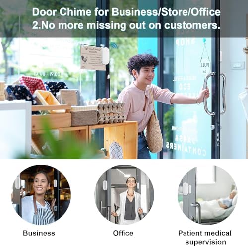 Door Chime,SanJie Wireless Door Sensor Chime When Door Opens,Door Entry Alarm Chime for Business/Home/Kids,500 FT Range,26 Chimes 5 Adjustable Volume Door Ringer Alert 2 Sensors + 1 Receivers