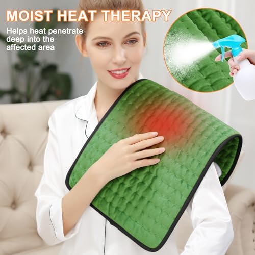 Heating Pad-Electric Heating Pads for Back,Neck,Abdomen,Moist Heated Pad for Shoulder,Knee,Hot Pad for Arms and Legs,Dry&Moist Heat & Auto Shut Off(Green Black, 12''×24'')