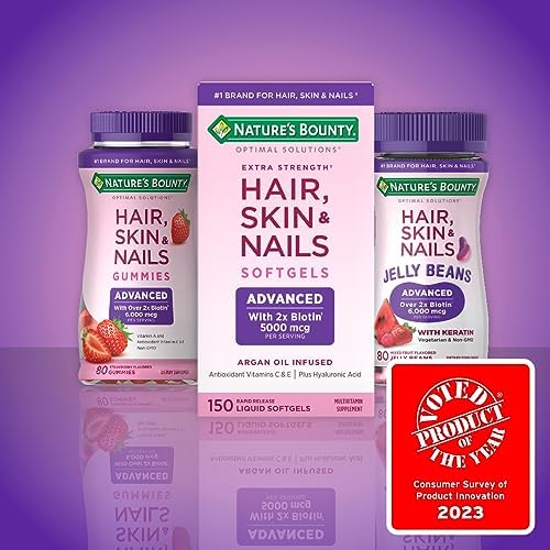 Nature's Bounty Advanced Hair, Skin & Nails, Argan-Infused Vitamin Supplement with Biotin and Hyaluronic Acid, 150 Rapid Release Softgels (Pack of 2)