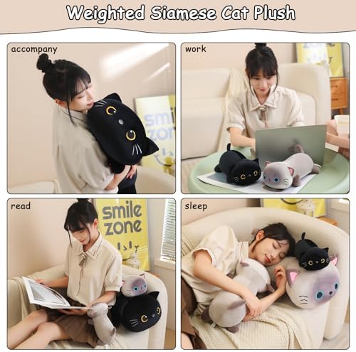 SQEQE Weighted Black Cat Plush, Weighted Black Cat Stuffed Animal, Cute Plushies Soft Pillow Toy Gift for Kids Adults 13.8 Inch, 1.6 Lbs