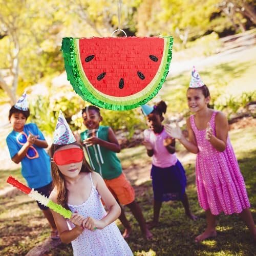 WERNNSAI Watermelon Piñata - Fruit Theme Summer Birthday Party Decorations Kids Fruit Pinata with Blindfold and Bat for Summer Tropical Party Supplies Fiestas Carnival Game
