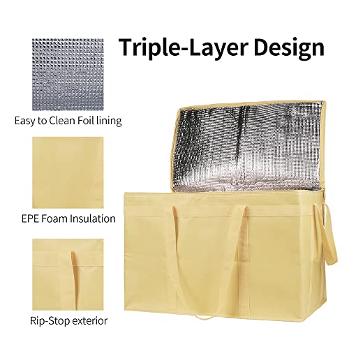 Bodaon 2-Pack Insulated Pizza Delivery Bags, XXX-Large Commercial Food Delivery Insulation Bag for Hot/Cold Food, Large Capacity Reusable Warming Bag, Beige