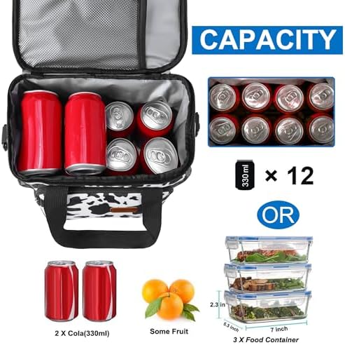Femuar Lunch Bags for Women/Men, Insulated Lunch Bag for Work Office - Lunch Cooler Bag Leakproof Lunch Box with Adjustable Shoulder Strap - Cow print