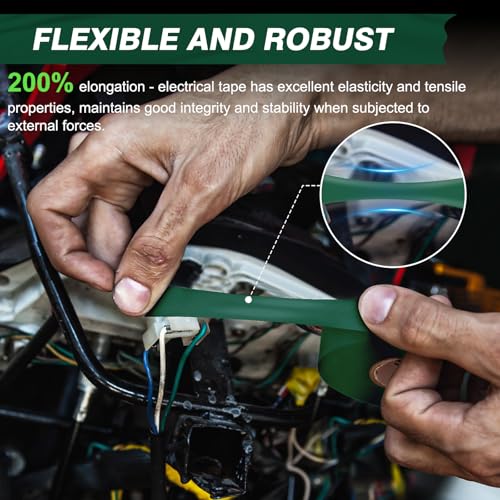 Electrical Tape, 10 Rolls General Use PVC Electric Tape, UL/CSA Listed ¾ in x 66 ft Insulating Vinyl Tape for Electrical, Repairs, Automotive and Equipment, EE-100, Green