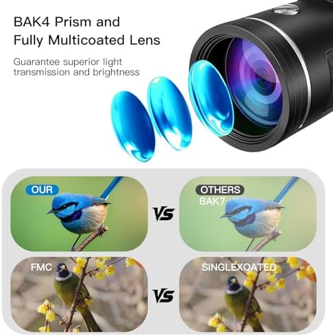Monocular Telescope for Adults,12x50 HD Large Vision Monoculars with Smartphone Adapter Tripod,High Powered Monocular for Bird Watching Hunting Hiking Camping Wildlife,BAK4 Prism FMC Lens,Waterproof