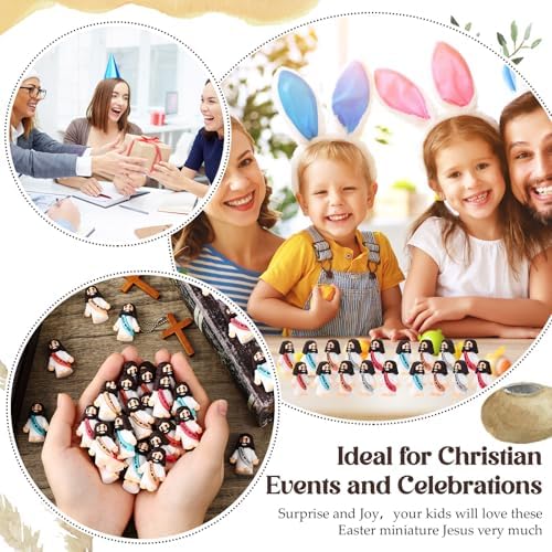 Bememo 100 Pcs Little Jesus Figures Jesus Loves You Original Design Rubber Pocket Toys Little Figures to Hide and Seek Sunday School Religious Party Share Gifts(Bohemian Color)