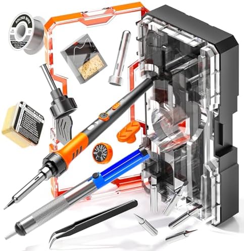 Soldering Iron Premium Kit, 60W Soldering Gun with Ceramic Heater, 12-in-1 Soldering Tool, Adjustable Temperature 200 to 450°C, Includes Soldering Iron Tip, Solder Wire, Pump and Paste