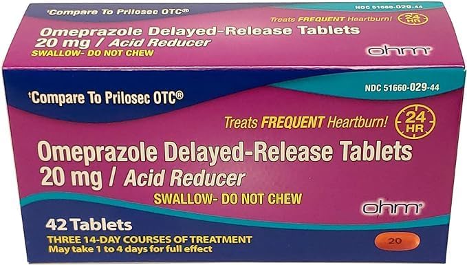 Ohm Omeprazole Delayed-Release Tablets, 20mg Acid Reducer, Treats Frequent Heartburn (12 Weeks of Supply, 84, Count)