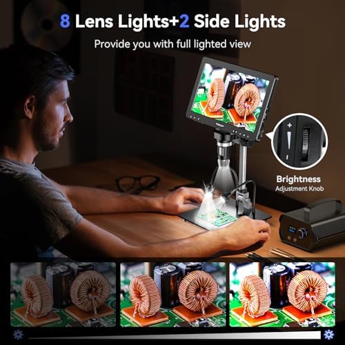 TOMLOV DM9 Max Digital Microscope: 20MP 10.1" 1500X HD IPS HDMI Coin Microscope Magnifier for Error Coins with Screen, LCD Soldering Microscopes for Adults, 10 LED Lights, PC/TV Compatible, 64GB
