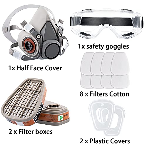 Respirator Reusable Half Face Cover Gas Mask with Safety Glasses, Filters for Painting, chemical, Organic Vapor, Welding, Polishing, Woodworking and Other Work Protection