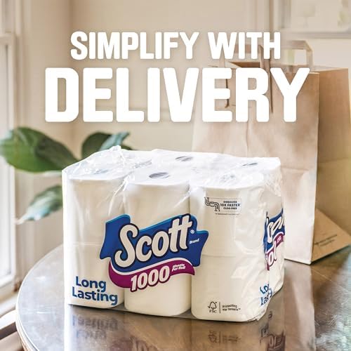 Scott 1000 Toilet Paper, 18 Rolls, Septic-Safe, 1-Ply Toilet Tissue