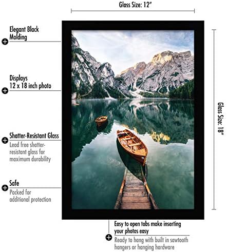 Americanflat 12x18 Poster Frame with Shatter-Resistant Glass - Signature Collection - Gallery-Style Frames Made of Engineered Wood - Photo Frame for Wall Display - Black