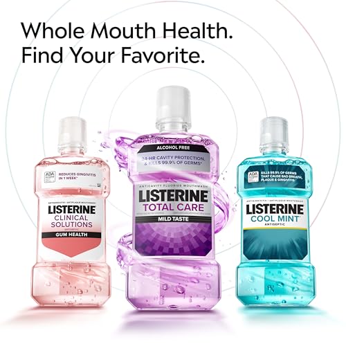 Listerine Cool Mint Alcohol Free Mouthwash, Bad Breath Germ Killing, Bad Breath Treatment Oral Rinse for Adults; Cool Mint Flavor, 500 mL, 6 Pack