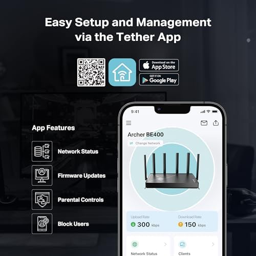 TP-Link Archer BE6500 Dual-Band Wi-Fi 7 Router (Archer BE400) | Dual 2.5 Gbps Ports USB 3.0 | Covers up to 2,400 Sq. ft and 90 Devices | Quad-core CPU| HomeShield, Private IoT, Free Expert Support