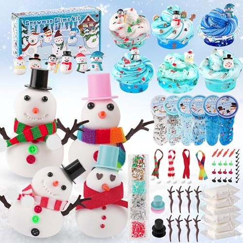 LAWOHO Build a Snowman Kit with Clear Slime & Air Dry Clay for Kids, Christmas Crafts for Kids, Slime Kit for Kids, for Kids, Stocking Stuffers for Kids Christmas Crafts Snowman Kit