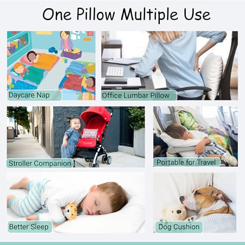 ZPECC Toddler Pillow with Pillowcase - 16x22 Organic Cotton Hypoallergenic Kids Pillow, Baby Essentials for Travel Crib Daycare Stroller (Intended for Age 2 and up) White Stripe