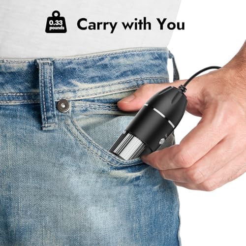 Digital Microscope - 50X-1600X Portable USB Microscope with Adjustable Stand, Compatible with iPhone, iPad, Android