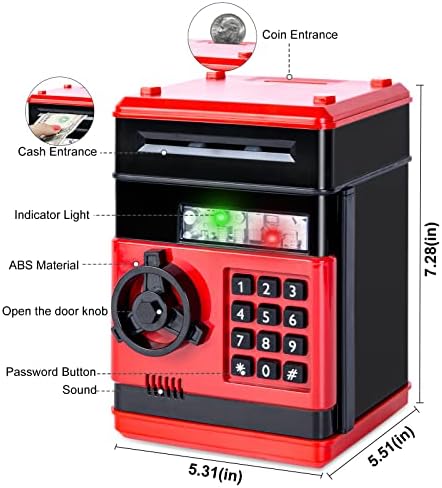 Refasy Piggy Bank Cash Coin Can ATM Bank Electronic Coin Money Bank for Kids Age 3-12, Money Savings Box Mini ATM Coin Bank Toys Gifts for 3 4 5 6 7 8 9 10 11 12 Year Old Boys Girls