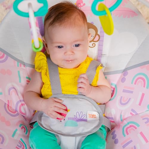 Bright Starts Pink Paradise Portable Compact Automatic Baby Swing with Music, Unisex, Newborn +