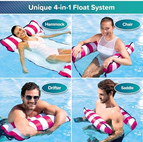 Aqua 4-in-1 Monterey Hammock Pool Float & Water Hammocks, 1-2-3-4 Multipacks – Multiple Colors/Styles – for Adults and Kids Floating