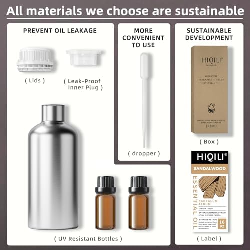 HIQILI Sandalwood Essential Oils, Long-Lasting Scent for Perfume, Diffuser, Soap Making & Candle- 16 Fl Oz