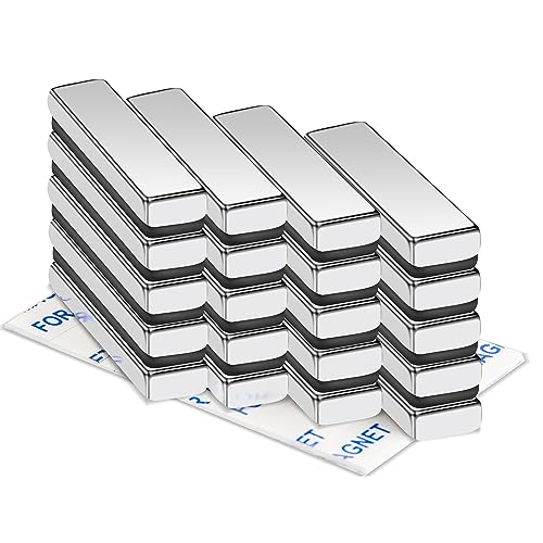 MIKEDE 30 Pcs Strong Neodymium Bar Magnets with Epoxy Coating,Waterproof Magnets with Adhesive Backing for Tool Room, Kitchen, Crafts, Whiteboard, Cabinet Doors - 1.57 x 0.39 x 0.20 in