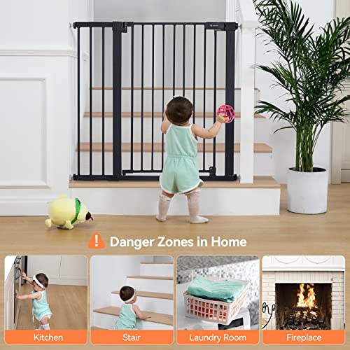 COMOMY 36" Extra Tall Baby Gate for Stairs and Doorways - Fits 29.5" to 48.8" Wide Openings, Auto Close Extra Wide Dog Gate for House, Pressure Mounted Easy Walk Through Pet With Door, Black