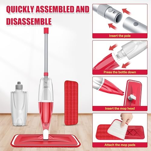 Spray Wet Mops for Hardwood Floor Cleaning: EXEGO Microfiber Dry Dust Spray Mop with 3 Washable Pads fit for Swiffer PowerMop - Wet Jet Mop Flat Floor Mops with Sprayer for Wood Laminate Ceramic Tiles