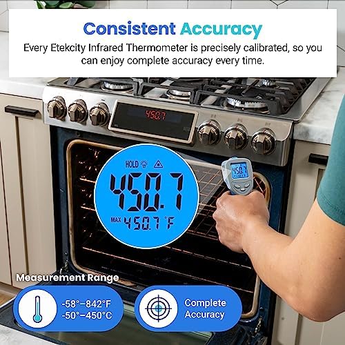 Etekcity Infrared Thermometer Upgrade 774, Heat Temperature Temp Gun for Cooking, Laser IR Surface Tool for Pizza, Griddle, Grill, HVAC, Engine, Accessories, -58°F to 842°F, Blue