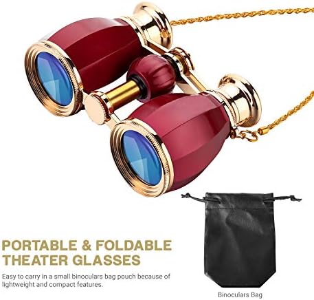 ESSLNB Opera Glasses Binoculars for Women Adults 4X30mm Theater Glasses Compact Binoculars for Theater and Concerts Antique with Case Removable Chain (Red)