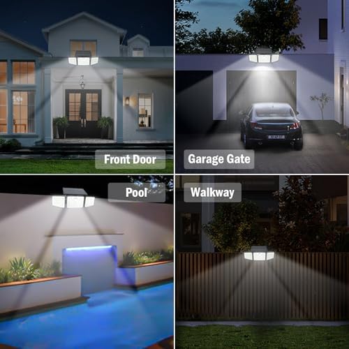 2500LM Solar Lights Outdoor with Motion Sensor,3 Head 270° Wide Angle Street Area Lights,IP65 Waterproof Security Lighting with 3 Modes(Remote,2 Pcs)