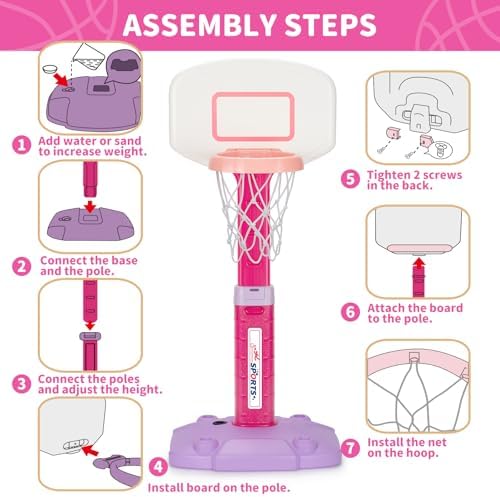 Toddler Basketball Hoop Indoor for Age 1-3, Adjustable Kids Basketball Hoop, Mini Basketball Hoops with 3 Balls for Outdoor Poolside, Birthday Christmas Sport Toys Gift for Baby Boy Girl 1 2 3 4, Pink