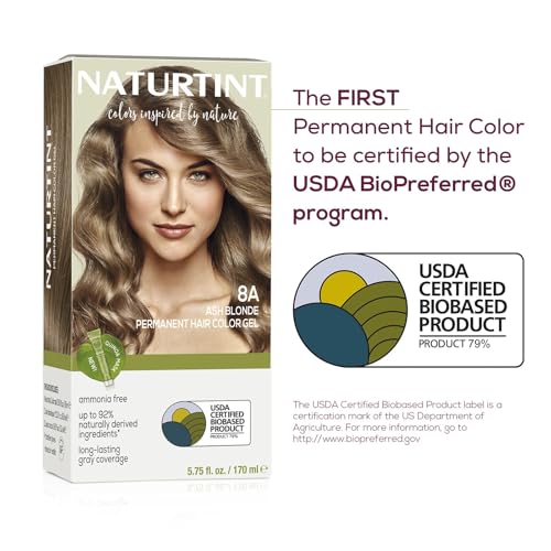 Naturtint 8A Ash Blonde Permanent Hair Color (Pack of 6), Ammonia Free, Vegan, Cruelty Free, up to 100% Gray Coverage, Long Lasting Results (Packaging may vary)