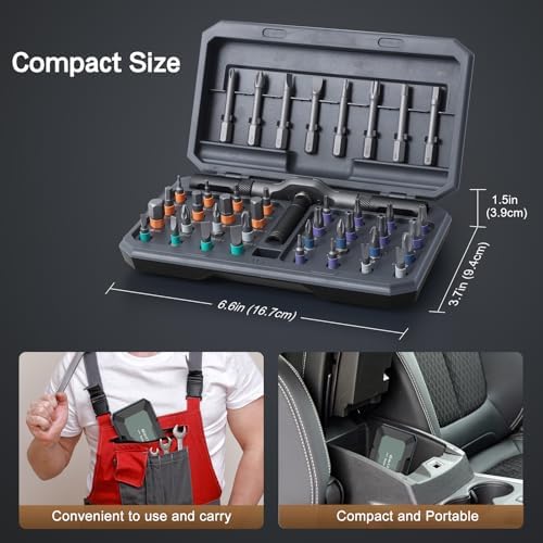 42 in 1 Magnetic Screwdriver Set, DIY Ratchet Screwdriver Set, Multi Bit Magnetic Drive Set with Detachable Ratchet Handle, Portable Compact Repair Tool Kit for Furniture Computer Bicycle Gray