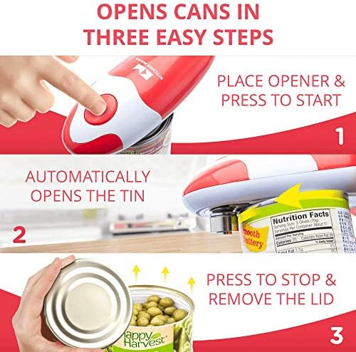 Kitchen Mama Auto Electric Can Opener: Open Your Cans with A Simple Press of Button - Automatic, Hands Free, Smooth Edge, Battery Operated, YES YOU CAN (Red)