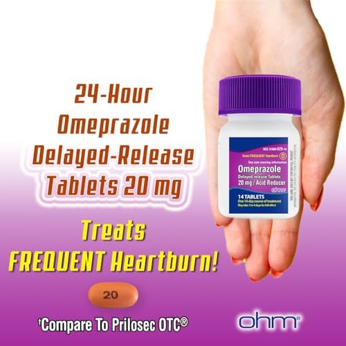 Ohm Omeprazole Delayed-Release Tablets, 20mg Acid Reducer, Treats Frequent Heartburn (12 Weeks of Supply, 84, Count)