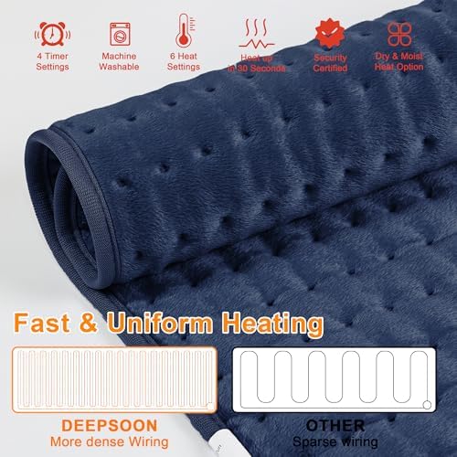 Electric Heating Pads,Heating Pad for Back,Shoulder,Hot Pad for Neck and Arms,Abdomen,Moist Heated Pad for Legs and Knee,Auto Shut Off(Navy Blue, 24''×12'')
