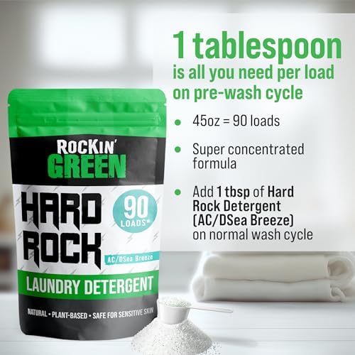 Rockin' Green Hard Rock Powder Laundry Detergent (90 Loads) - Natural Powdered Laundry Detergent, Sensitive Skin Laundry Powder (AC/DSea Breeze)