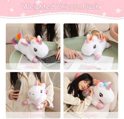 SQEQE Weighted Unicorn Plush, Weighted Unicorn Stuffed Animal, Cute Plushies Soft Pillow Toy Gift for Kids Adults 23.6 Inch, 3.1 Lbs