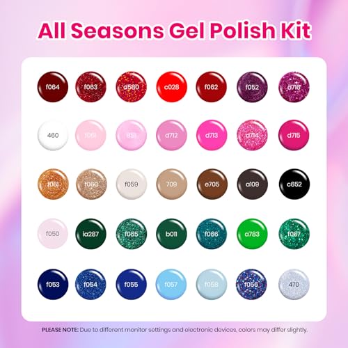 Beetles Glitter Gel Nail Polish Set, 44Pcs Christmas Burgundy Red Gold Green Silver Blue Pink Sparkle Gel Polish Kits with Base Top Coat Winter Manicure Gift for Women