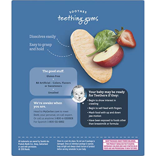 Gerber Snacks for Baby Teethers, Gentle Teething Wafers, Strawberry Apple Spinach, 1.7 Ounce, 12 Count Box (Pack of 6)