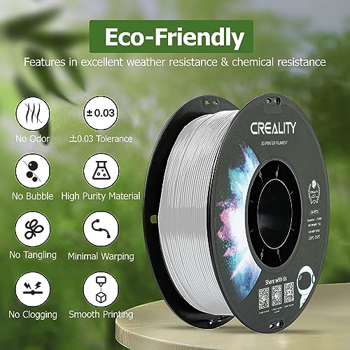 Official Creality PETG 3D Printer Filament 1.75mm 1KG (2.2lbs), High Precision Strong Toughness, Odorless Better Flow, Moistureproof 3D Printing CR Ender Filament, Transparent