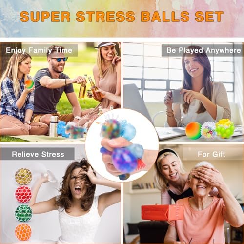 20Pack Stress Balls, Squishy Balls, Squeeze Balls for Adults, Stress Relief Balls, Prize Box Stuffers, Party Favors
