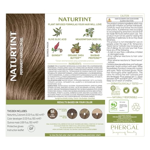 Naturtint 8A Ash Blonde Permanent Hair Color (Pack of 6), Ammonia Free, Vegan, Cruelty Free, up to 100% Gray Coverage, Long Lasting Results (Packaging may vary)