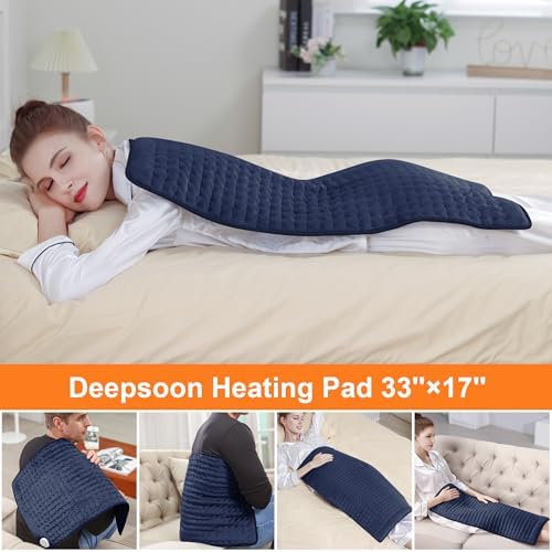 Electric Heating Pads,Heating Pad for Back,Shoulder,Hot Pad for Neck and Arms,Abdomen,Moist Heated Pad for Legs and Knee,Auto Shut Off(Navy Blue, 33''×17'')