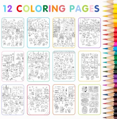 CUPKIN Sticker Book for Kids 2-4, 500+ Kids Stickers, Let's Go to School 12 Coloring Pages 12 Side by Side Scenes, Fun Toddler Travel Activity Coloring and Sticker Books for Ages 4-8 + 8-10